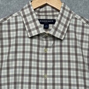 Mizzen+Main Leeward Trim Fit Plaid Dress Shirt Mens Large Brown Cream 1WS-0853